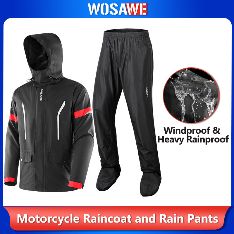 Motorcycle Gear Full Set - ชุดกันฝนสำหรับผู้ชาย WOSAWE ชุดกันฝนสำหรับขี่มอเตอร์ไซค์ กันน้ำ หนาเป็นพิเศษ ไซส์ใหญ่