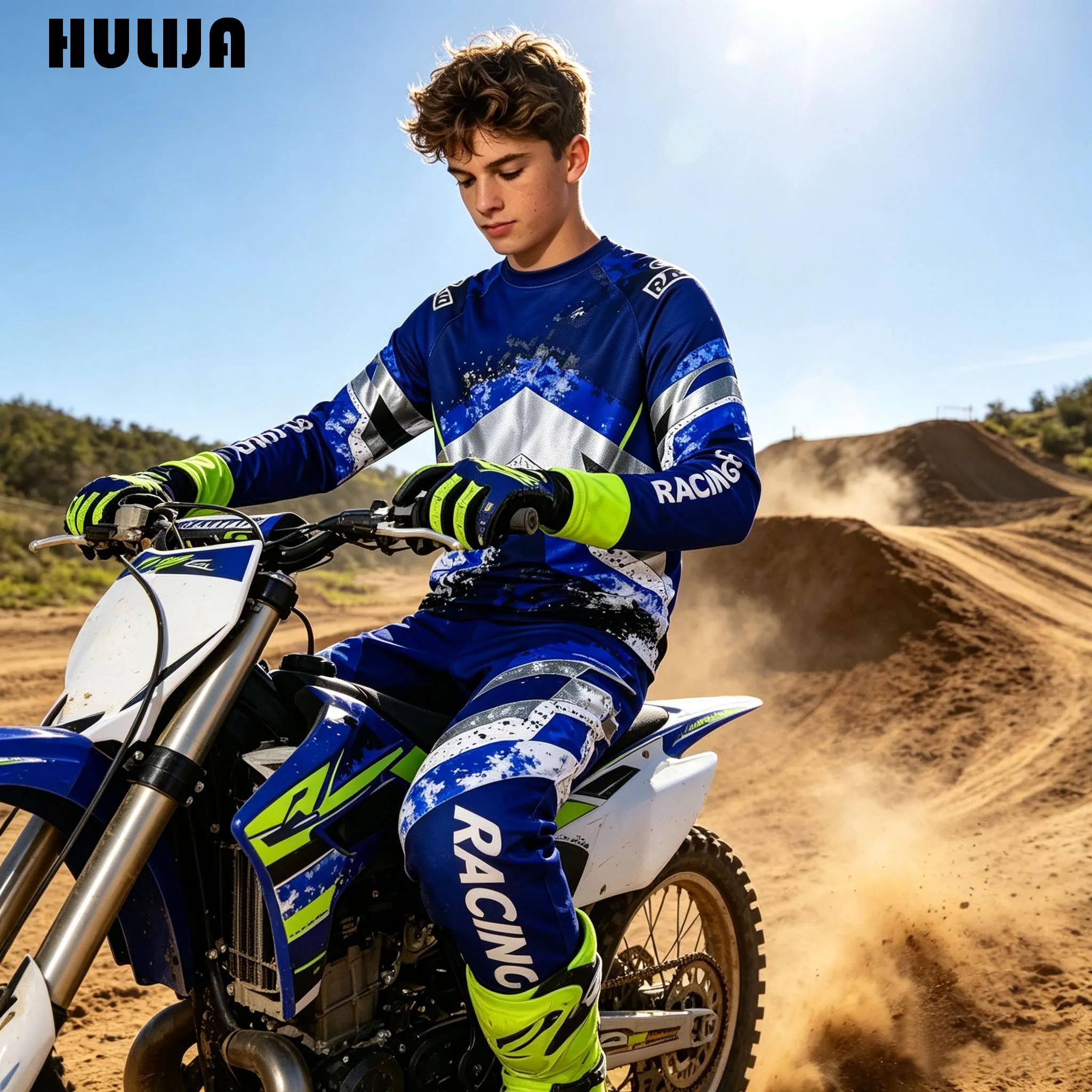 Motorcycle Gear Full Set - ชุดมอเตอร์ครอสสำหรับเด็กผู้ชาย เสื้อเจอร์ซีย์และกางเกง 2 ชิ้น น้ำหนักเบา ระบายอากาศได้ดี