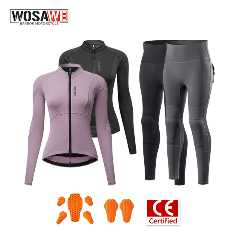 Motorcycle Gear Full Set - ชุดขี่มอเตอร์ไซค์สำหรับผู้หญิง WOSAWE ชุดแจ็คเก็ตและกางเกงทรงสลิมสำหรับฤดูร้อน พร้อมแผ่นป้องกันแบบถอดได้ ซิปเต็มตัว อุปกรณ์สำหรับนักขี่มอเตอร์ไซค์