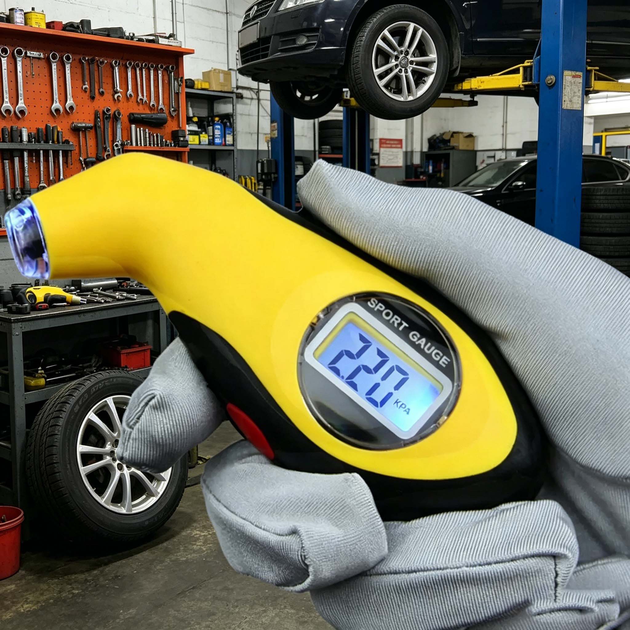 Tyre Pressure Gauge - LCD เครื่องวัดความดันยางอิเล็กทรอนิกส์ 0-150 PSI แบ็คไลท์เครื่องวัดความดันลมยาง บารอมิเตอร์