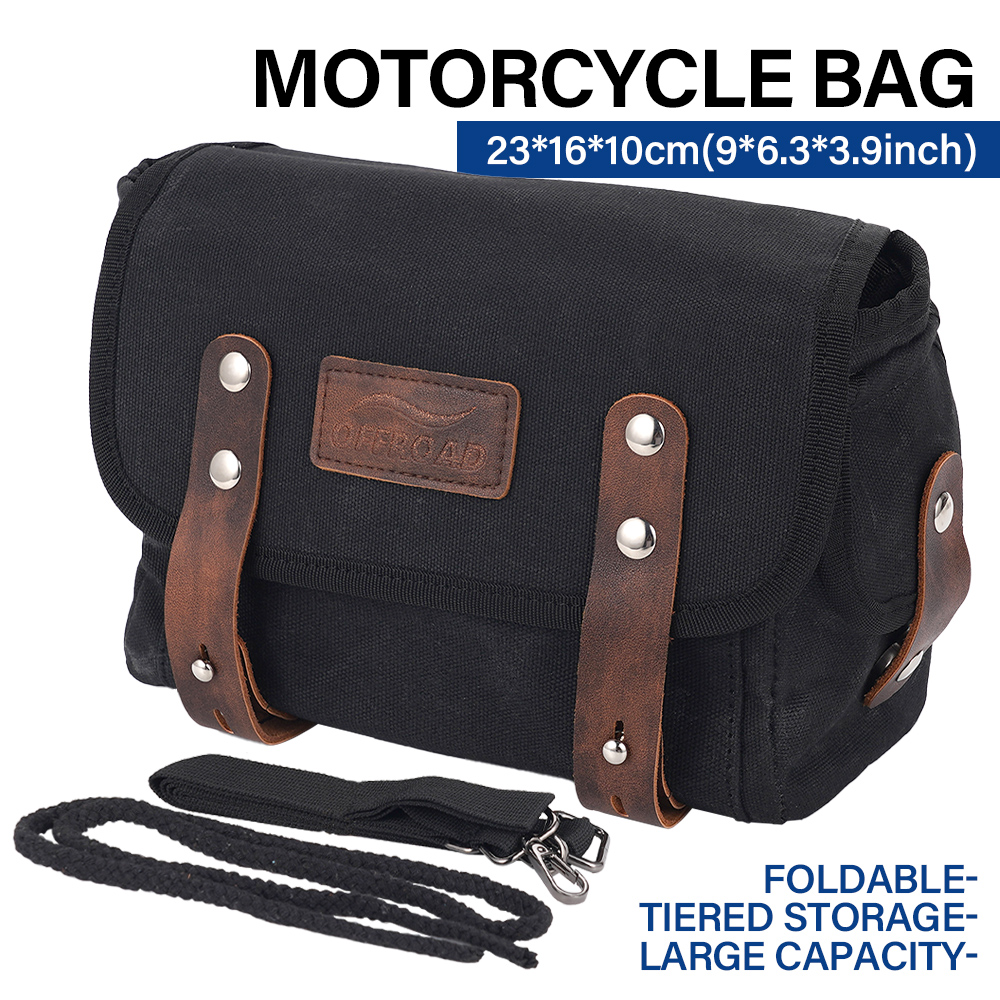 Motorcycle Gear Warehouse - กระเป๋าข้างมอเตอร์ไซค์สีดำ กระเป๋าข้างอเนกประสงค์ กระเป๋าผ้าแคนวาสสไตล์เรโทร กระเป๋าท้ายเบาะมอเตอร์ไซค์ กระเป๋าท้ายจักรยานไฟฟ้า