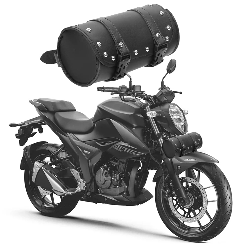 Motorcycle Gear Warehouse - กระเป๋ารถจักรยานยนต์สีดํา PU หนังมอเตอร์ไซด์กระเป๋าเครื่องมือส้อมด้านหน้า Handlebar Saddlebag ROLL