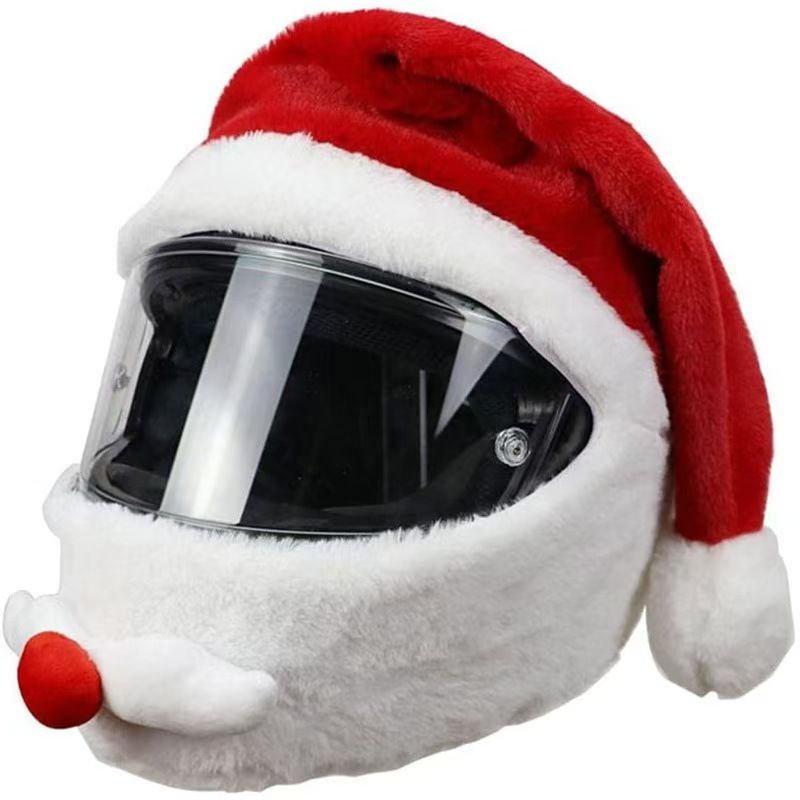 Helmet Full Face - ผ้าคลุมหมวกกันน็อคซานตาคลอสสำหรับคริสต์มาส, หมวกกันน็อคสำหรับมอเตอร์ไซค์แบบขนนุ่ม, หมวกกันลมแบบเต็มหน้า, ชุดแต่งกายซานตาคลอสสำหรับผู้ขับขี่