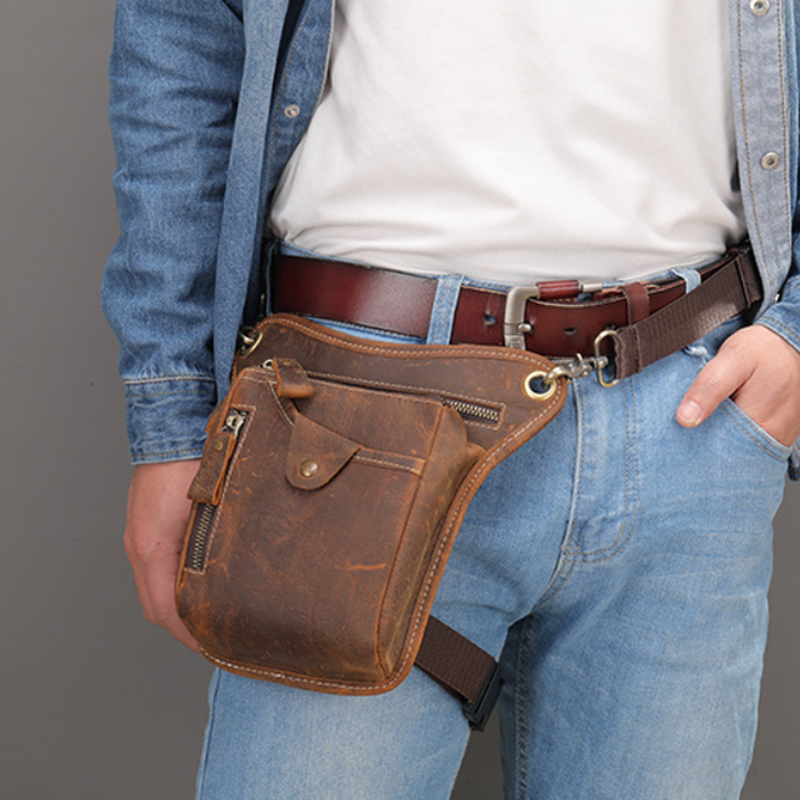 Motorcycle Gear Bag - Vintage Pu หนังเอว Pack กระเป๋าขาผู้ชายผู้หญิงกันน้ํารถจักรยานยนต์สะโพกเข็มขัดต้นขากระเป๋าจักรยานกลางแจ้งโทรศัพท์ Cross