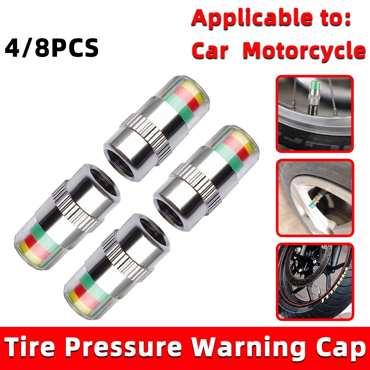 ฝาครอบวาล์วยางรถยนต์ 4/8 ชิ้น  - Tyre Pressure Gauge บทวิจารณ์และราคา